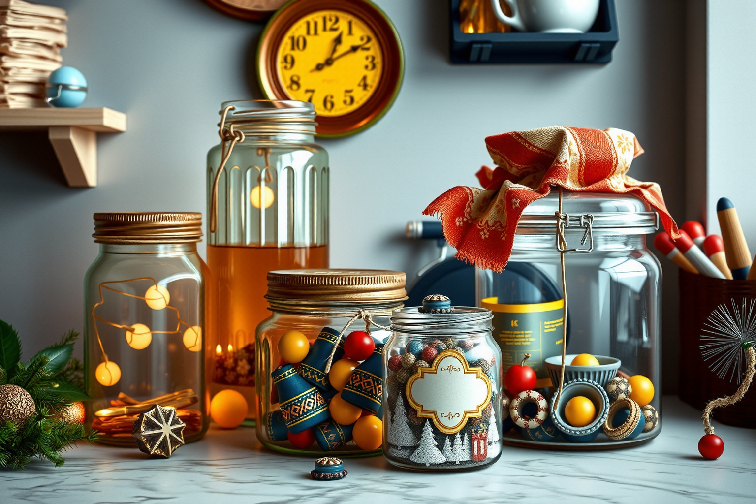 Frascos de vidrio decorados para cocina